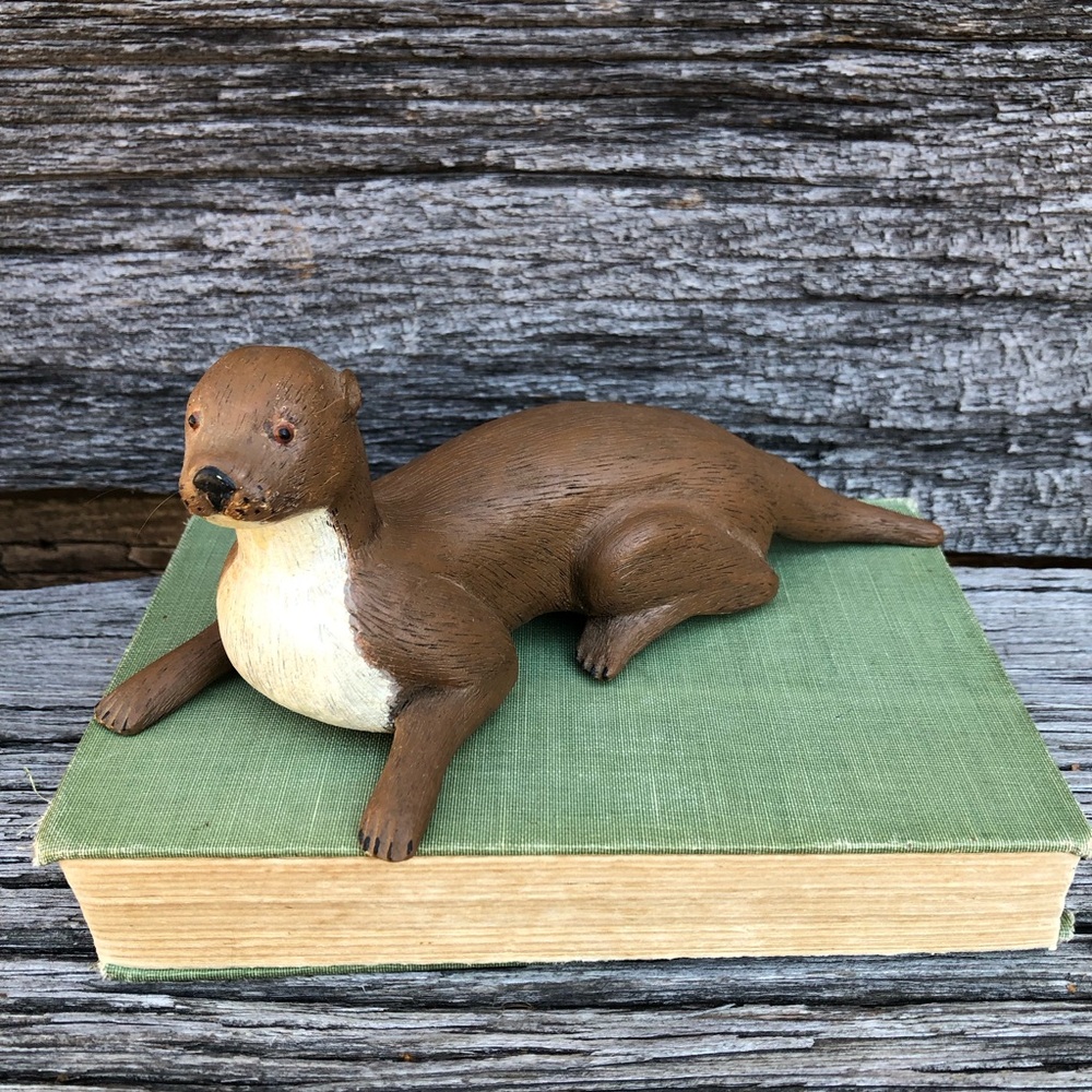 Vintage wooden Otter figurine Carved Folk Art hand painted wood